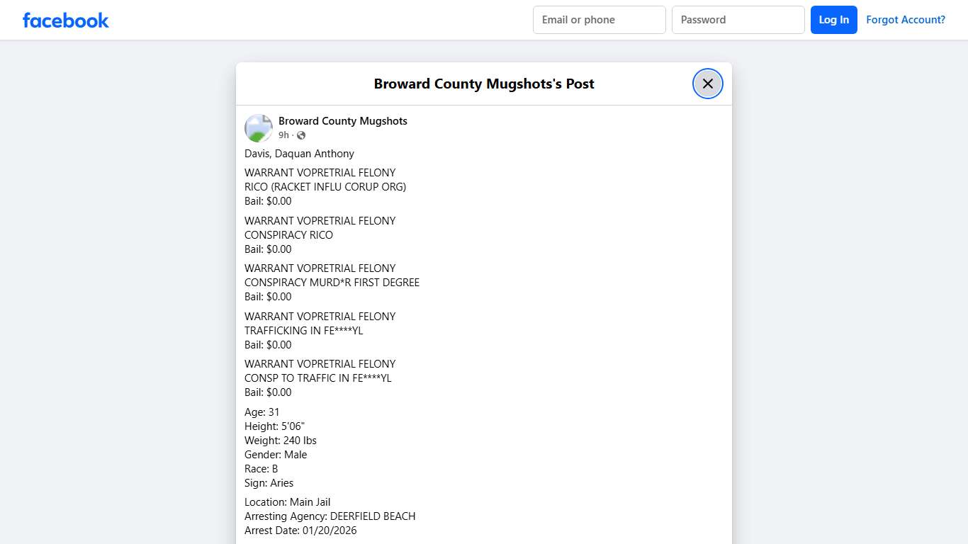 Davis, Daquan Anthony WARRANT... - Broward County Mugshots | Facebook