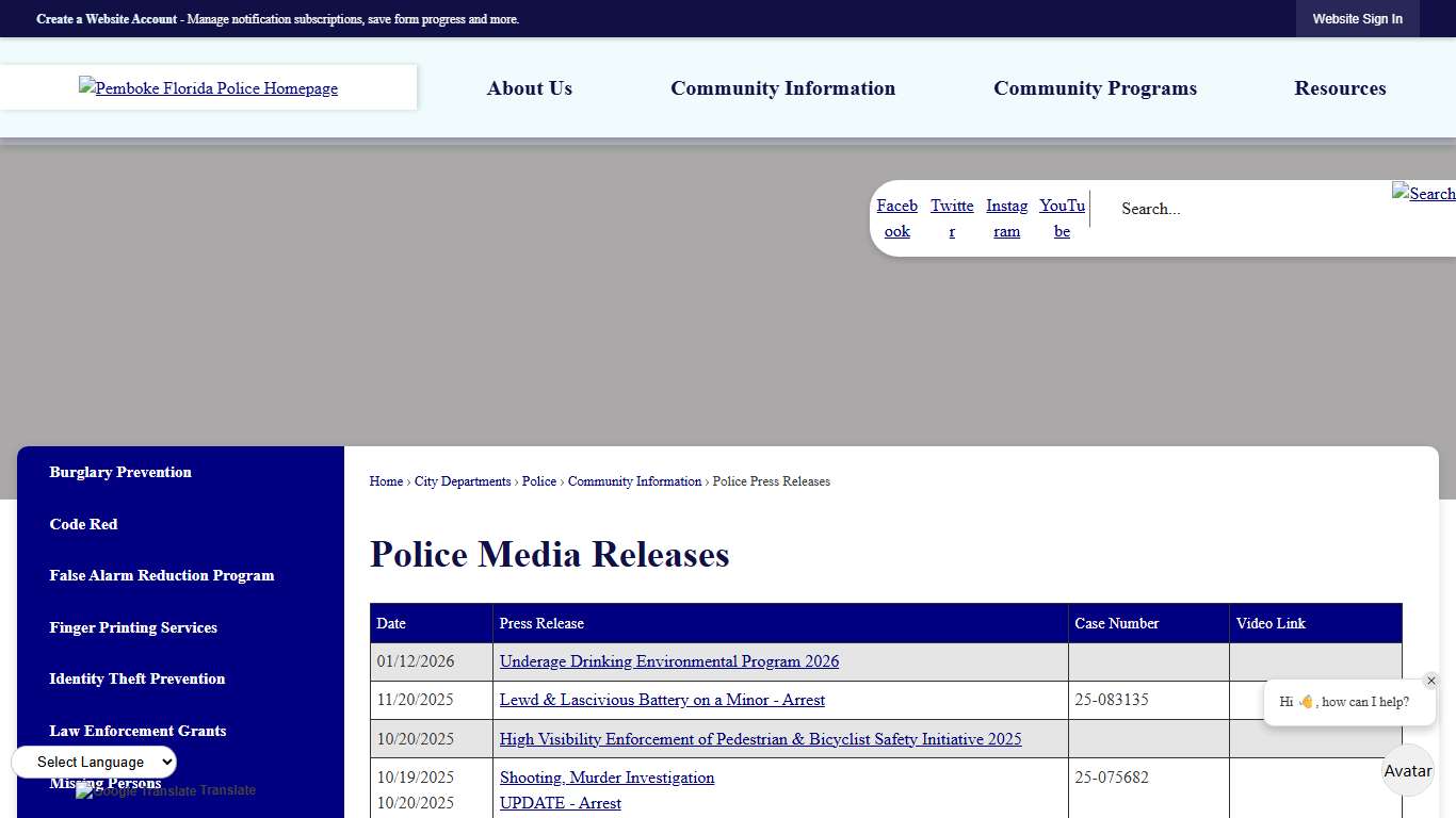 Police Media Releases | Pembroke Pines, FL - Official Website